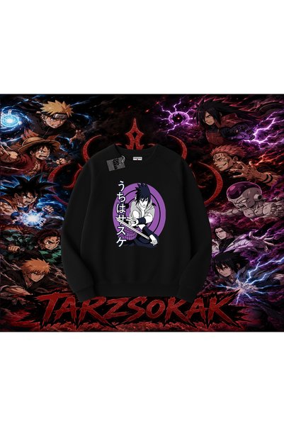 Tarzsokak Sasuke Uchiha Naruto Anime Character Oversize Unisex Crew Neck Swea...