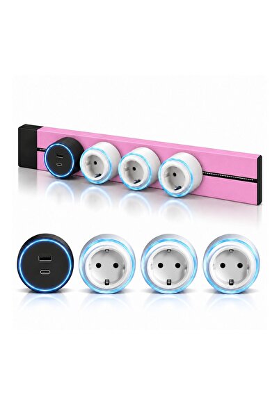COBI SMART® Sistem priza mobila pe sina modulara, roz pudrat, 3 x stecher alb...