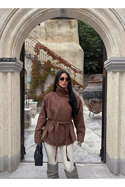 kırmızı butiks Camel Loren Belted Suede Jacket