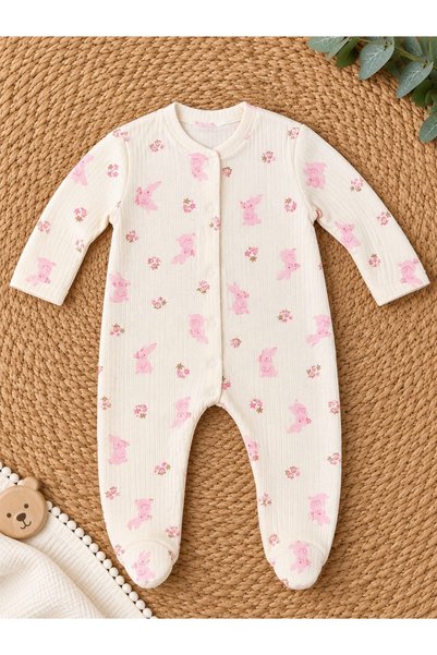 DEFNE LİNA BABY Newborn Girl Baby 100% Cotton Patterned 2-Piece Jumpsuit Set with Booties 3-6 Months