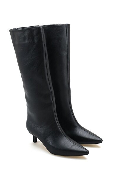 MODAADAM Women's Retro Short Heeled Boots - Black-Leather