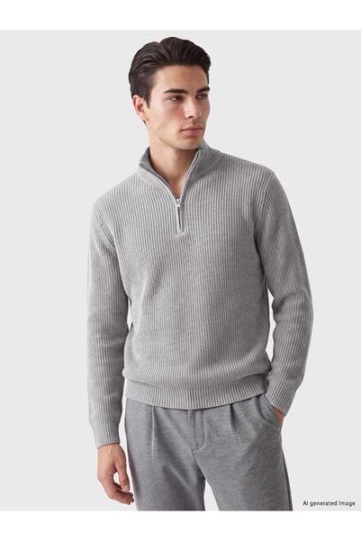 LC Waikiki Peak New Season Gray Stand Collar Men's Knitwear Sweater