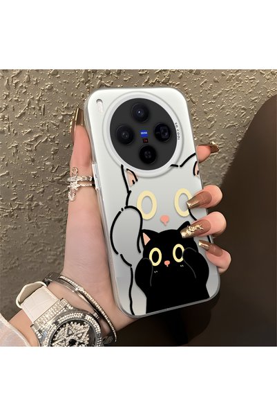CHICASELUX متوافق مع Vivo X300، طباعة فنية بسيطة مخططة ولطيفة على شكل قطة سود...