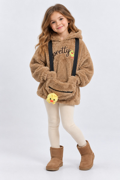 AHENGİM Girl's Plush Hooded Sweatshirt with Pretty Embroidery, Toy Accessorie...