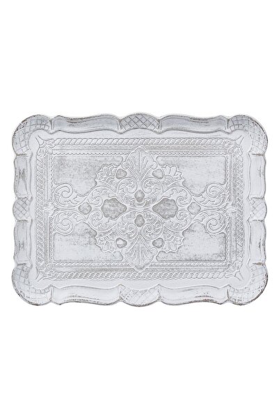 CATIANO Platou Decorativ de Lemn Alb Model Brushed 30x23cm