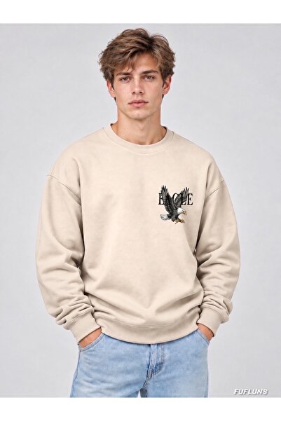 FUFLUNS Eagle Eagle Printed Oversized Men's Crewneck Sweatshirt