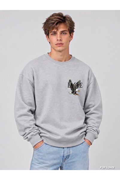 FUFLUNS Eagle Eagle Printed Oversized Men's Crewneck Sweatshirt