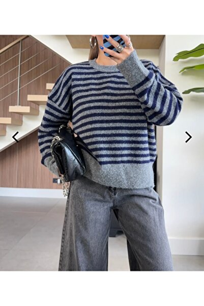 yeditepe fashion Oversize Two-Tone Wool Blend Knitwear