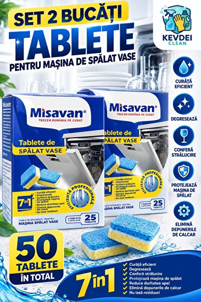 Misavan Комплект от 2 х 7 в 1 таблетки за съдомиялна машина – 50 таблетки, по...