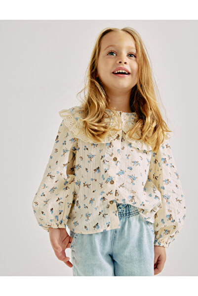 Marks & Spencer Saf Pamuk Çiçek Desenli Bluz (2–8 Yaş)