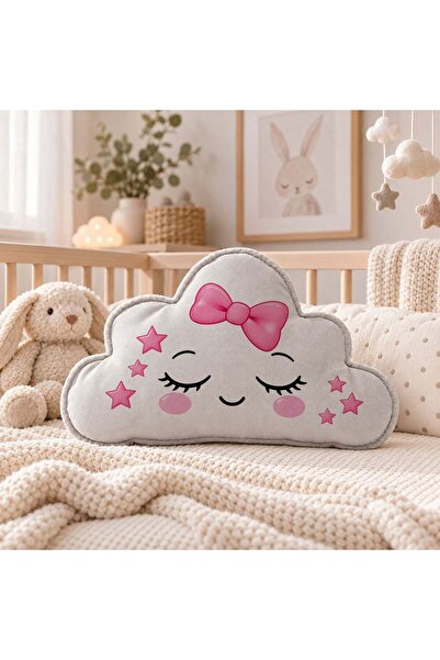 Bk Gift وسادة رمادية بتصميم وجه لطيف -5 - وسادة ديكور لغرفة الأطفال والرضع مق...