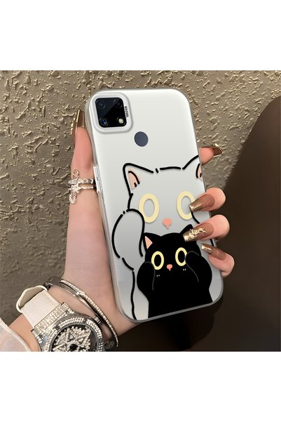 CHICASELUX Realme C15/C25/C25S Compatible Simple Striped Cute Black Cat Impac...
