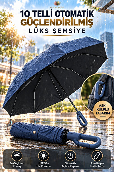 Lucky Love 10 Telli Güçlendirilmiş Lüks Otomatik Şemsiye Rüzgara Dayanıklı Su...