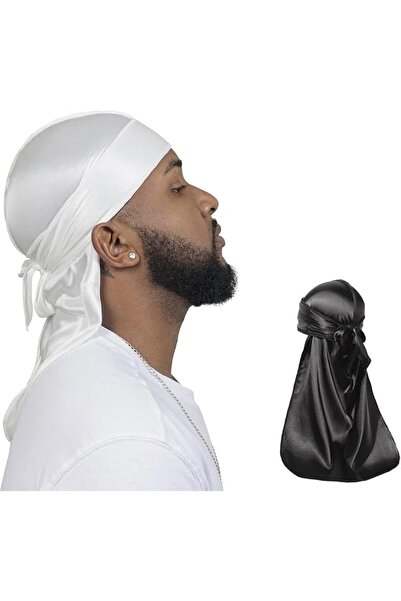 X SPRING Silky Turban, 2 PCS Black Silk Headwrap Durag for Men Women, Extra L...