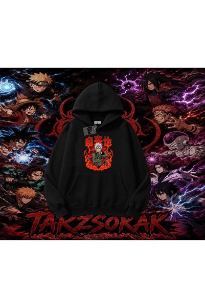 Tarzsokak Jiraiya Naruto Anime Character Oversize Unisex Hooded Sweatshirt White
