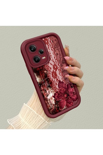 PATTERNOVA Redmi Note 12 Pro 5G Uyumlu Bordo Renkli Zarif Çiçek Tam Çevre Zar...