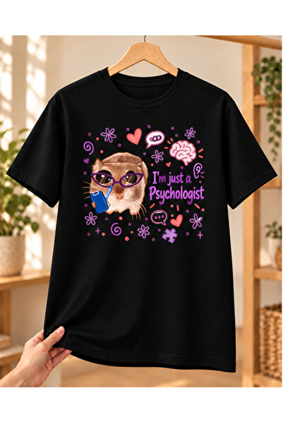 Mor Mürekkep T-shirt sa štampanjem "Tužni hrčak psiholog" - poklon za psiholo...