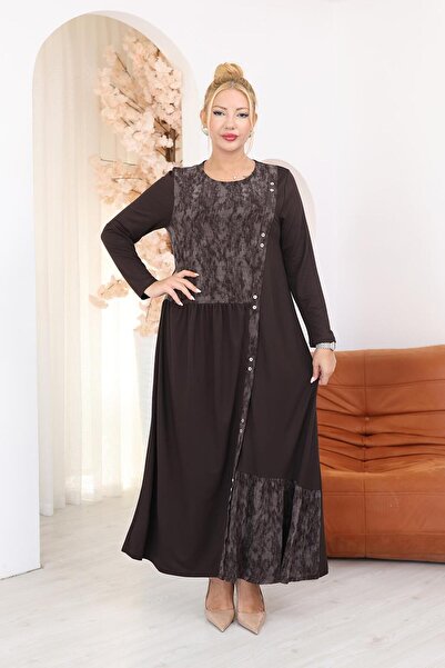 Siyezen Plus Size Buttoned Pleated Dress