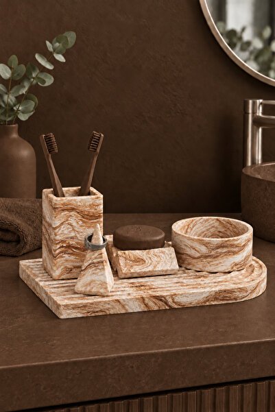 betonmall 5 Piece Concrete Bathroom Set with Organizer Solid Soap Dish Ring H...