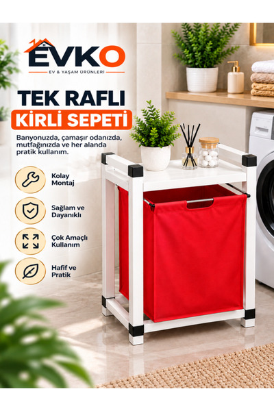 EVKO Tek Raflı Kirli Sepeti Çamaşır Sepeti Çok Amaçlı Düzenleyici