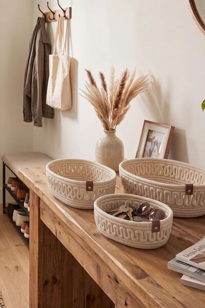 Comfort Craft 3-Piece Trikot Oval Jute Basket Set |   100% Vegan Desktop & Ba...