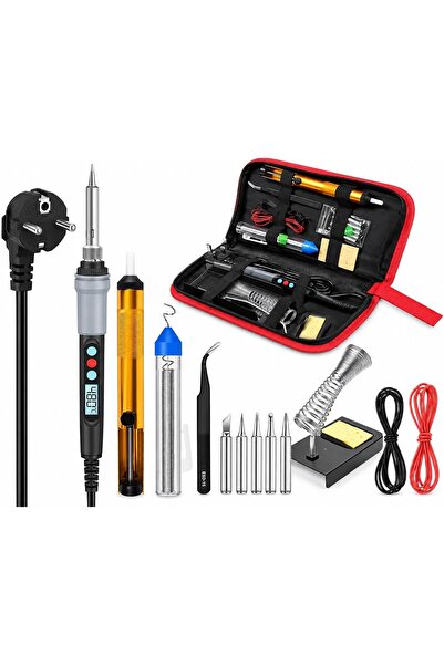 Wellhise S90 90W Çantalı, Ayarlanabilir Sıcaklıklı Havya Lehim Seti, 5 Havya ...