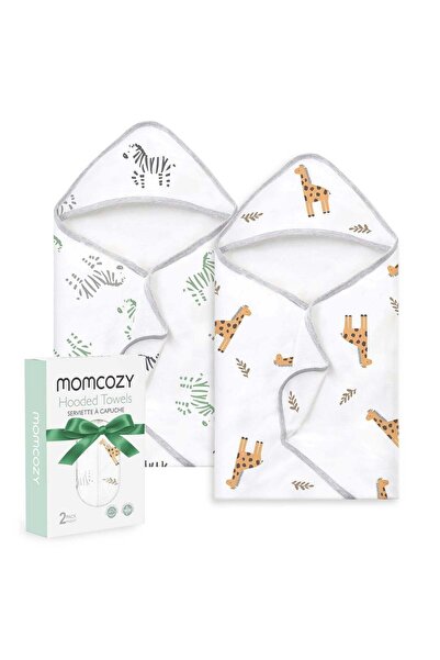 Momcozy - Newborn Bamboo Cotton Bath Towels Pack of 2 - Jungle Friends