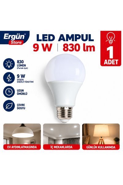 Ergün Store Led Ampul E27 9w 830lm 1 Adet Beyaz