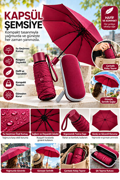 Clevora KAPSÜL ŞEMSİYE BORDO