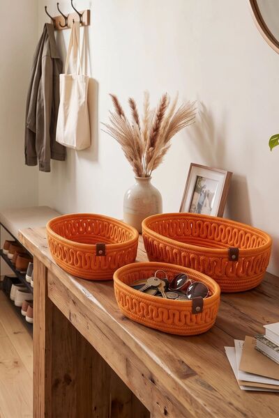 Comfort Craft 3-Piece Trikot Oval Jute Basket Set |   100% Vegan Desktop & Ba...