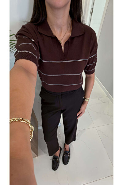 BİRCANÇİL Md Nella Brown Polo Neck Short Sleeve Knitwear
