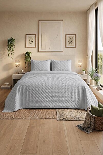 Çeyiz Diyarı Porto Double-Sided Double Bedspread 240X260Cm Gray
