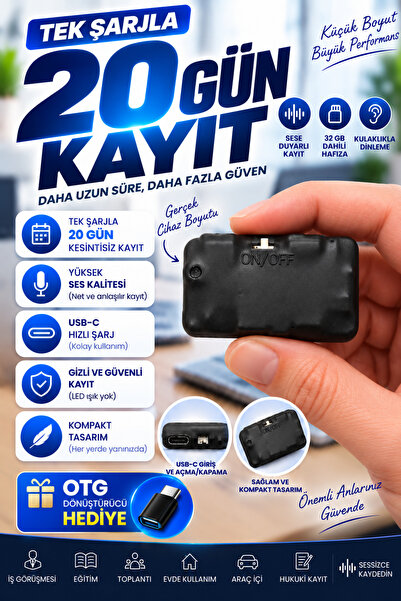 teknospy Profesyonel Ses Kayıt Cihazı Mini Tasarım Kulaklıkla Dinleme 32 GB