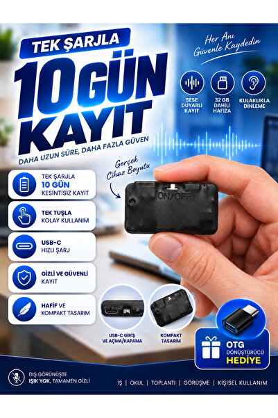 teknospy Profesyonel Ses Kayıt Cihazı Mini Tasarım Kulaklıkla Dinleme 32 GB
