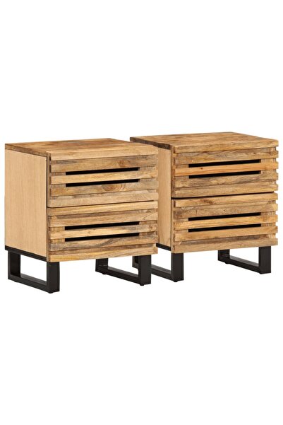 Syfax Κομοδίνα, 2 τεμ., 40x34x46 εκ., μασίφ ακατέργαστο ξύλο μάνγκο