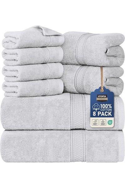 Utopia Towels طقم مناشف من 8 قطع - 2 منشفة استحمام، 2 منشفة يد و4 مناشف صغيرة...