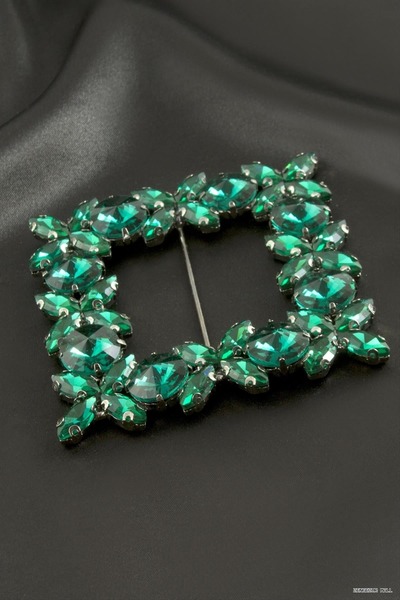 ZERO LAND Zngzrmll Flower Square Stone Belt (110253) Buckle Green