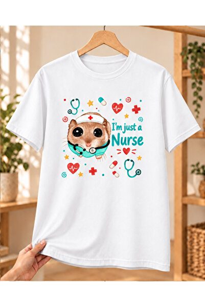 Mor Mürekkep Bela majica sa štampanjem "Sad Hamster Nurse" - Poklon za medici...