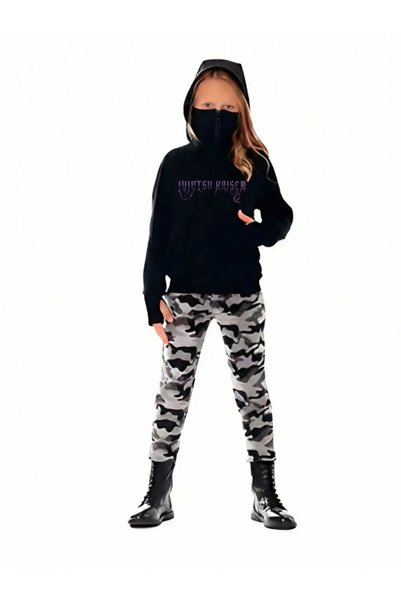 HAI COLLECTİON Çocuk Ninja Baskılı Kapüşonlu Sweatshirt Siyah Oversize Unisex...