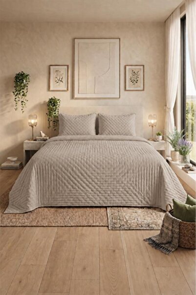 Çeyiz Diyarı Porto Double-Sided Double Bedspread 240X260Cm Cappucino