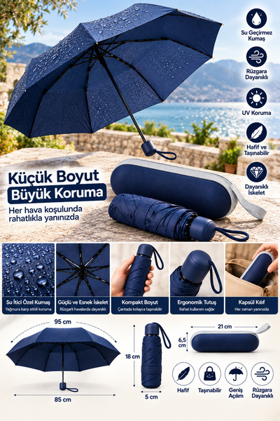 Clevora KAPSÜL ŞEMSİYE LACİVERT