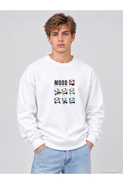 FUFLUNS Mood Panda Printed Oversized Men's Crewneck Sweatshirt