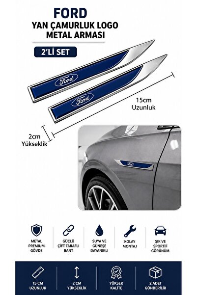 STİLİX GARAGE Ford Metal Drop Pattern Fender Side Trim Logo Emblem Set of 2 1...