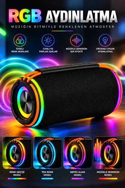Omaze Taşınabilir Bluetooth Hoparlör RGB LED Işıklı Şarjlı Kablosuz Güçlü Sesli