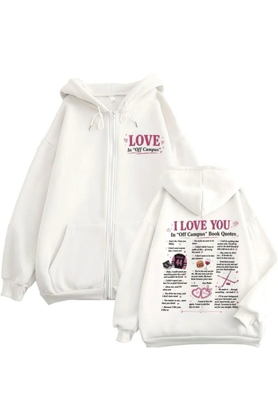 Vordevia Off Campus Love Book Quotes Printed 3 Thread Zipper Cardigan Oversized
