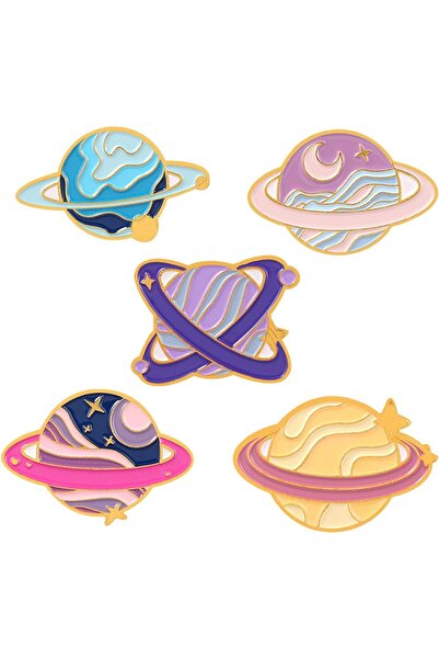 Generic 5 Pcs Enamel Pins, Cartoon Universe Planets Space System Alloy Brooch...
