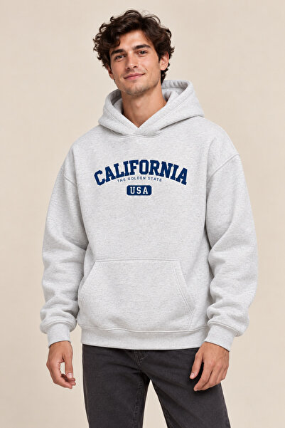FAVORİST Men's California Golden 3 Thread 100% Cotton Hooded Sweatshirt