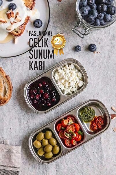 HOMENIVA 2 Bölmeli ve 3 Bölmeli Paslanmaz Çelik Bölmeli Sunum Kabı