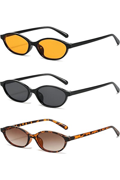 Generic 3 Pack Retro Oval Sunglasses, 90s Vintage Small Face Cat Eye Sun Glas...