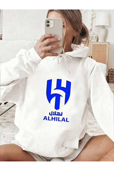 MUZİ Al Hilal SFC Riyadh Logo Print Hoodie, Unisex Casual Loose Pullover Hood...